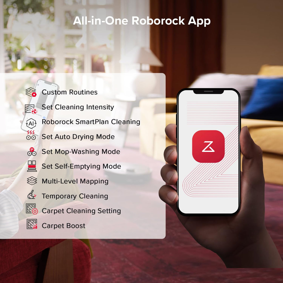 roborock Qrevo S5V Robot Vacuum and Mop, FlexiArm Edge Mopping