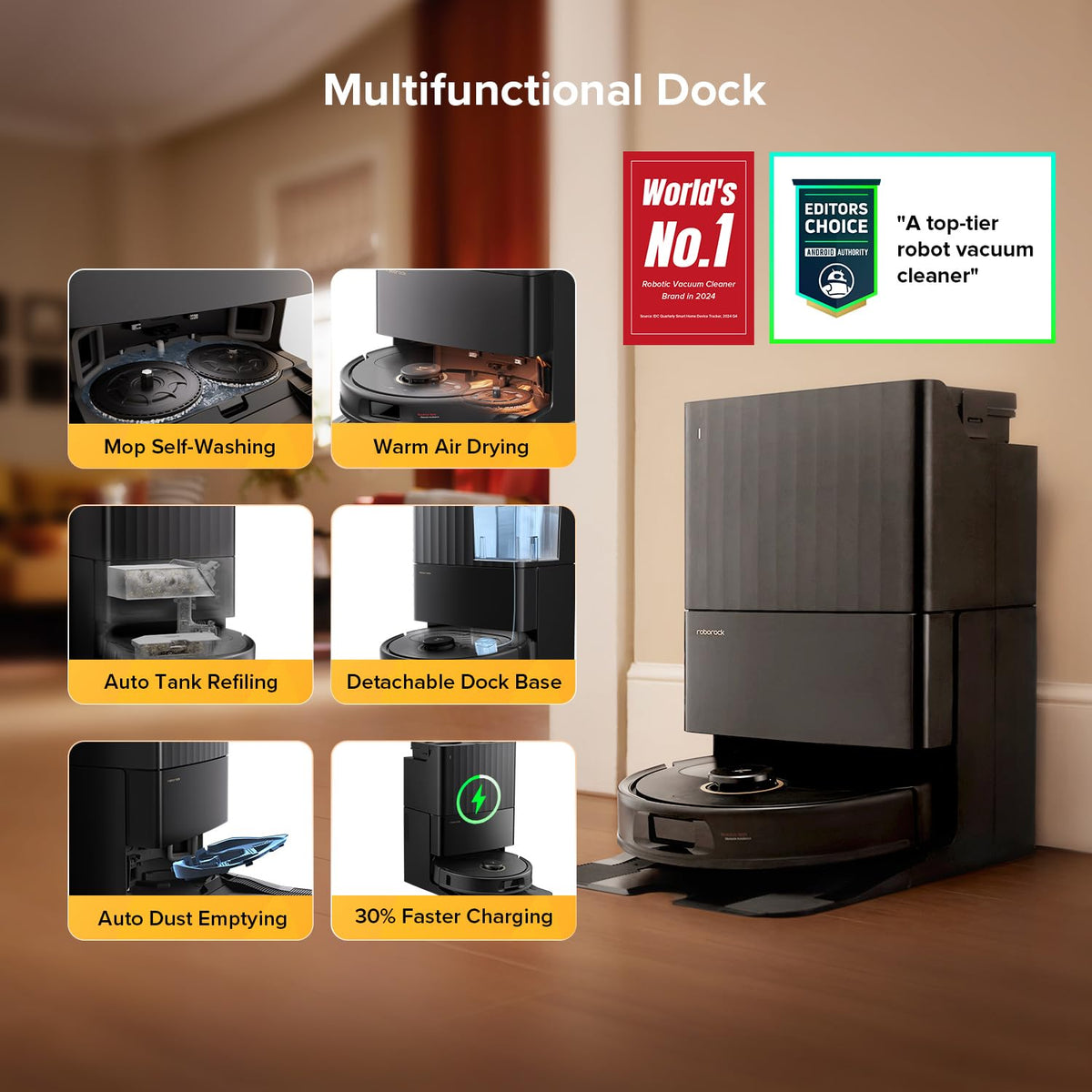 roborock Qrevo S5V Robot Vacuum and Mop, FlexiArm Edge Mopping