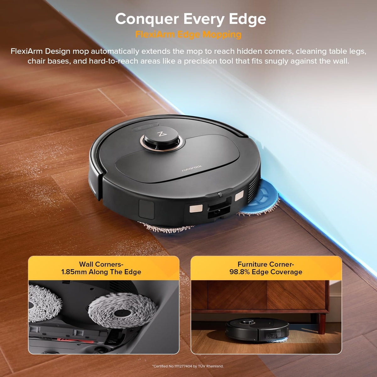roborock Qrevo S5V Robot Vacuum and Mop, FlexiArm Edge Mopping