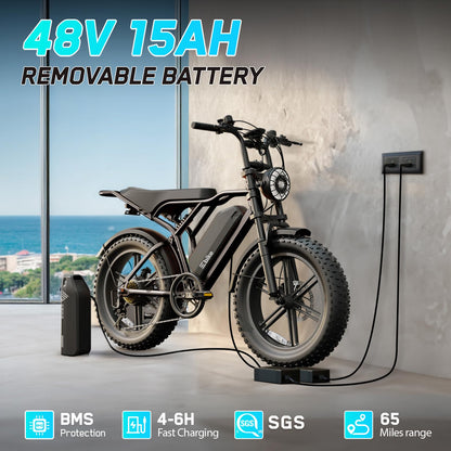TST Electric Bike for Adults, 48V 15Ah Battery, 1500W Peak Motor, Fat Tire
