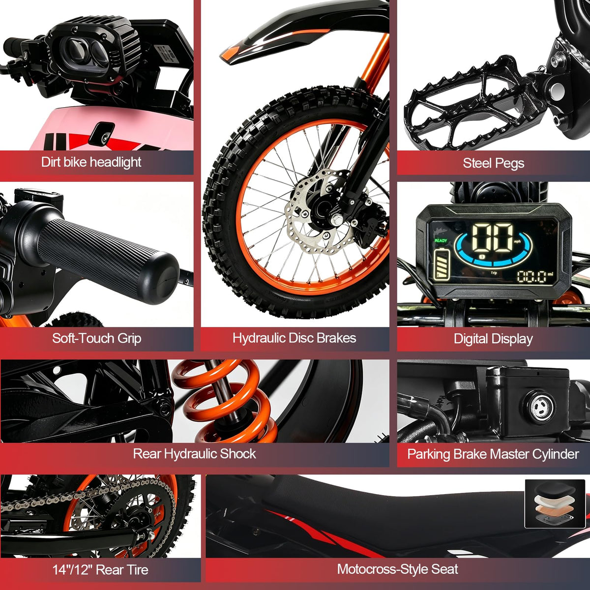 Electric Dirt Bike for Adults, 60V 28.8Ah, 4500W Peak Motor Full Suspension