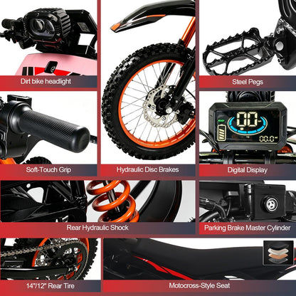 Electric Dirt Bike for Adults, 60V 28.8Ah, 4500W Peak Motor Full Suspension