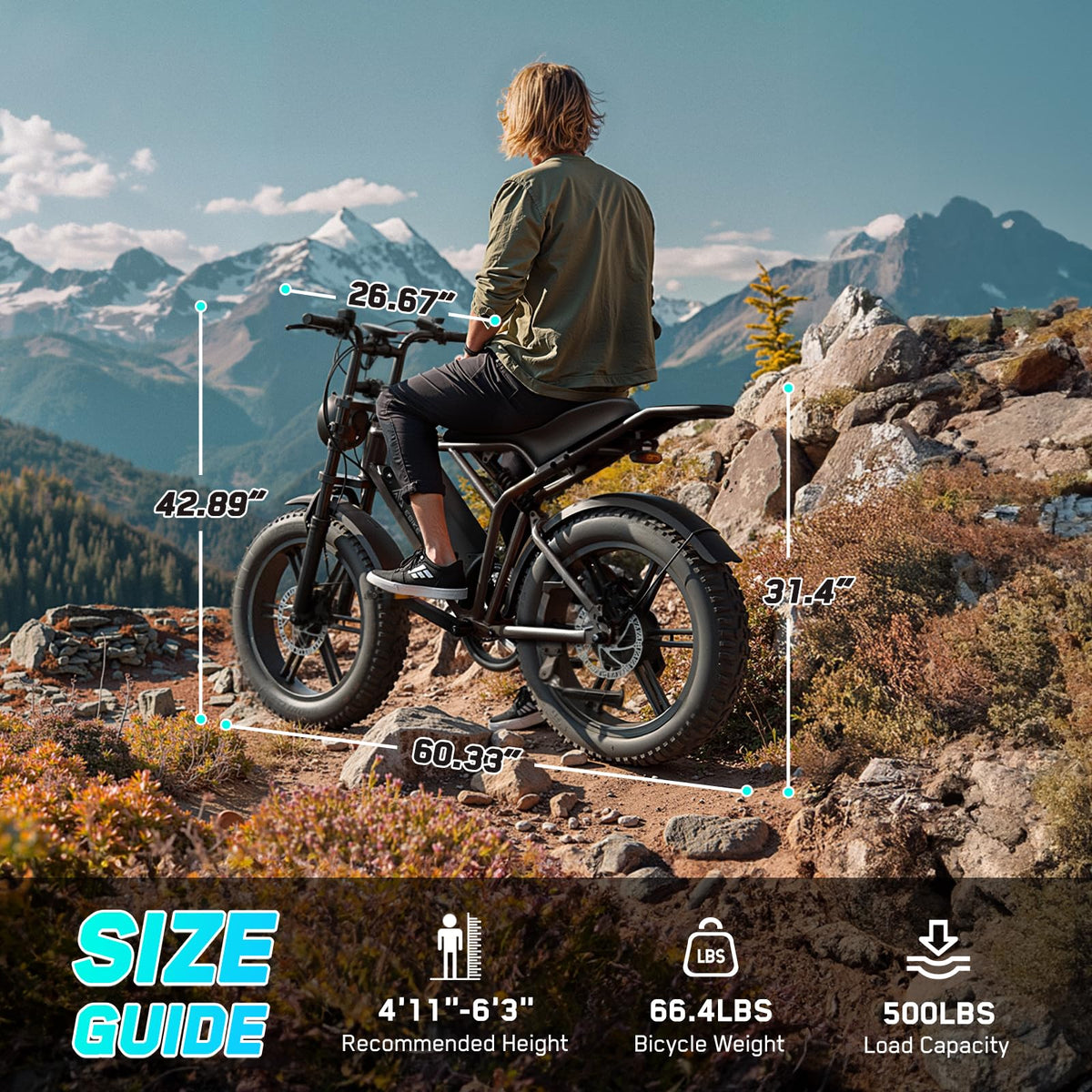 TST Electric Bike for Adults, 48V 15Ah Battery, 1500W Peak Motor, Fat Tire
