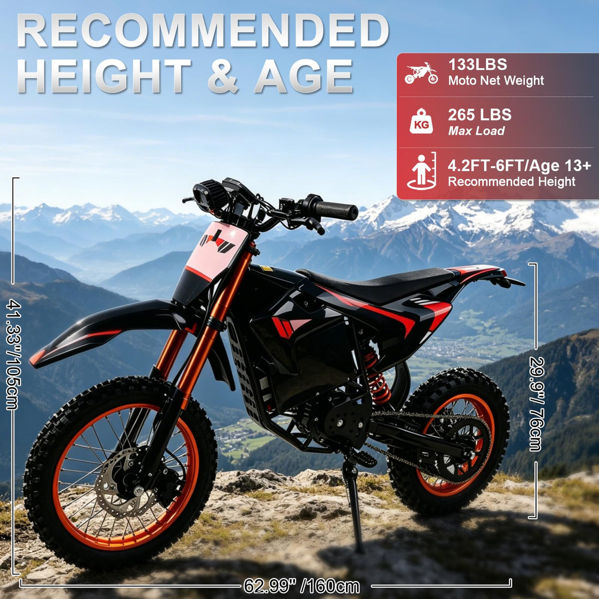 Electric Dirt Bike for Adults, 60V 28.8Ah, 4500W Peak Motor Full Suspension