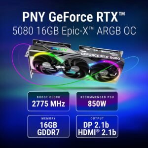 PNY NVIDIA GeForce RTX™ 5080 Epic-X RGB™ OC Triple-Fan Graphics Card
