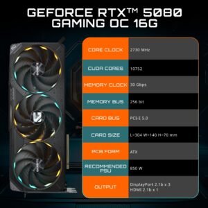 71PHDPn0d7L.jpg GIGABYTE GeForce RTX 5080 Gaming OC 16G Graphics Card, WINDFORCE Cooling System, 16GB 256-bit GDDR7,