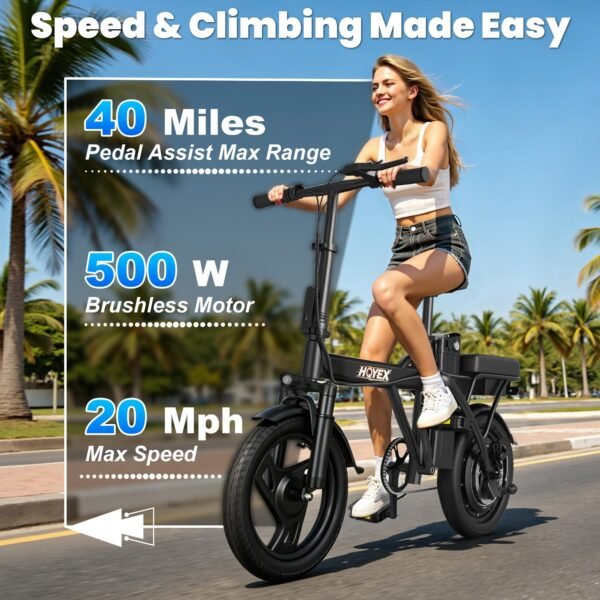 HQYEX 14 inch folding electric bike in black